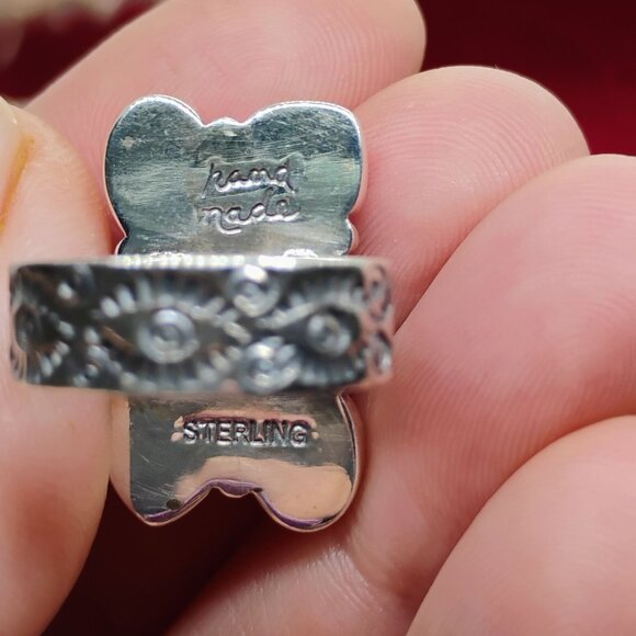 Southwest Sterling Silver Orange Spiny Oyster Shell Cluster Ring Size 6 Handmade - Picture 7 of 9